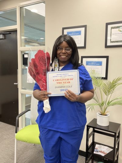 Shaneka was presented with a caregiver of the year plaque.