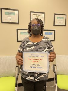 Cynthia, our Caregiver of the Month for April 2022.
