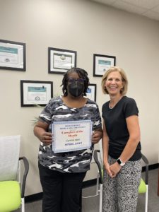 Cynthia, our caregiver of the month for April 2022, with Sharon Roberts.