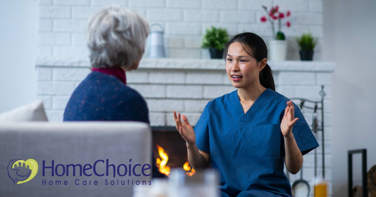 A professional caregiver explains some of her responsibilities as a caregiver to her senior client.