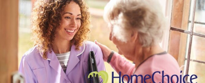 A caregiver enters a senior’s home to provide respite care services.