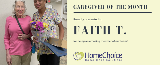 Faith Thompson, our Caregiver of the Month for August 2023.