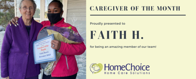 Faith H, our Caregiver of the Month for December, 2023.
