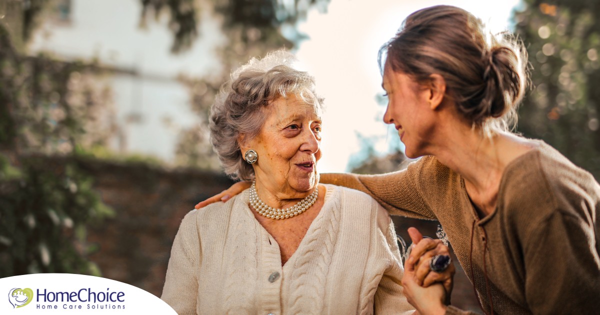 A daughter has a nice conversation with her older mother, showing the kind of conversation caregivers want to have with aging loved ones.
