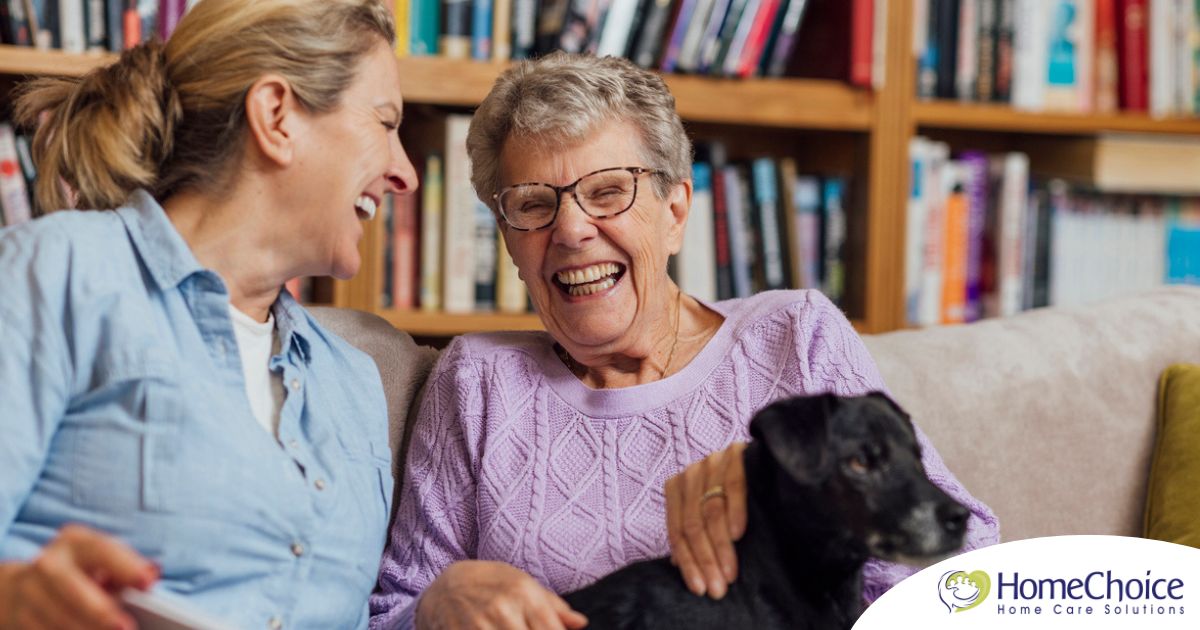 Through dementia care at home, a caregiver provides support to a senior.
