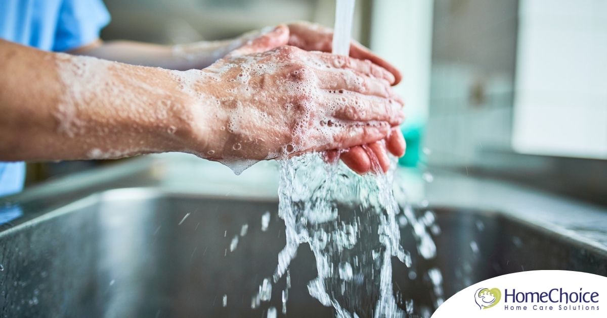 Observing hand hygiene as a part of caregiver wellness during flu season.