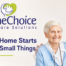 HomeChoice Home Care Solutions caregiver assisting an older woman at home, with the message “A Safer Home Starts with the Small Things.”